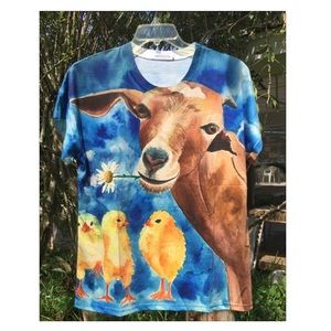 Farmhouse Animal Friends Goat & Chicks Novelty T-Shirt Top - 2XL